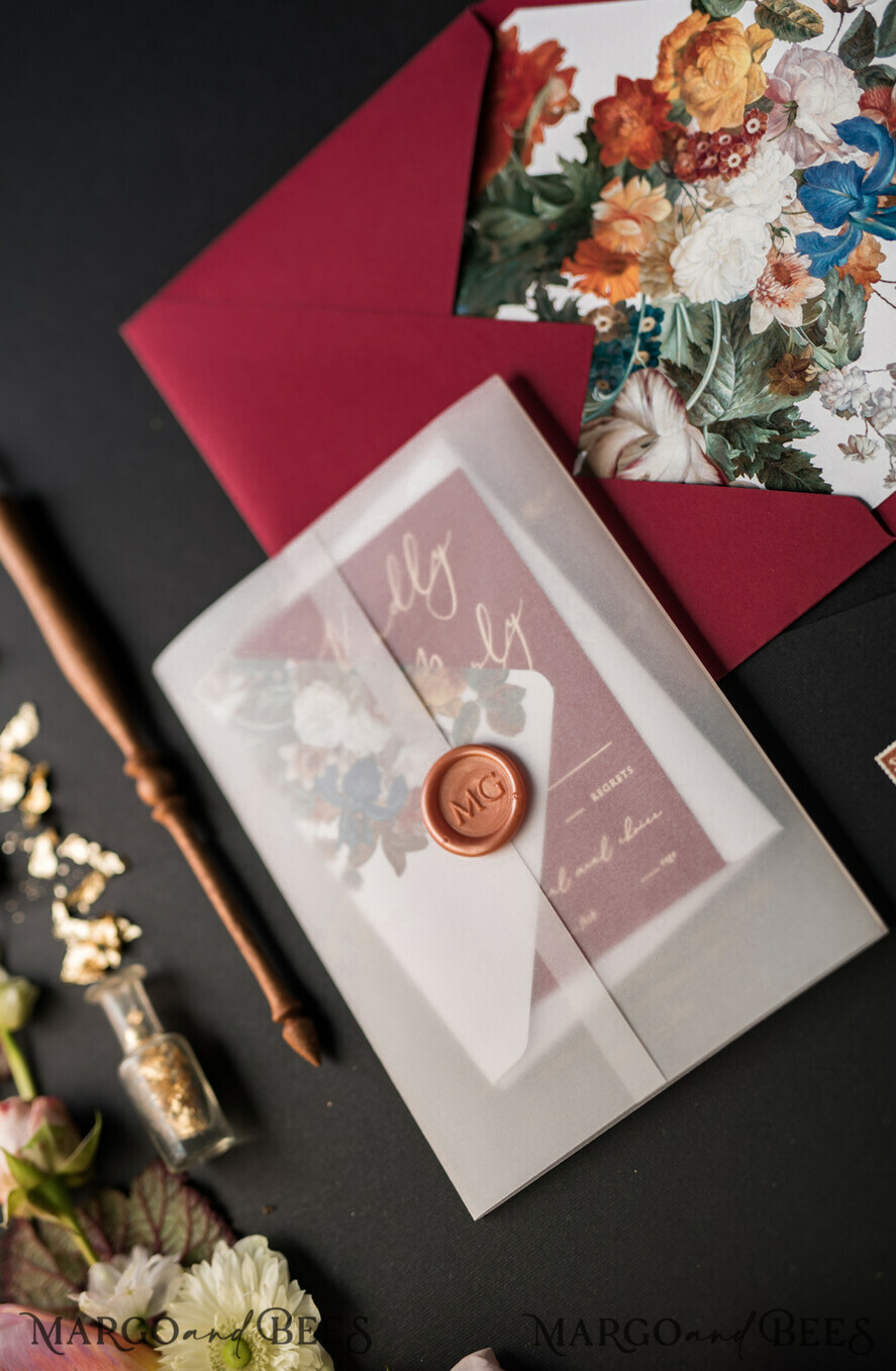 WEDDING INVITATIONS Elegant Invites Classic Cards Luxury Acrylic Plexi Wedding Invitations, Glamour Golden Shine Wedding Invites, Vintage Floral Wedding Cards, Romantic Red And Gold Wedding Invitation Suite