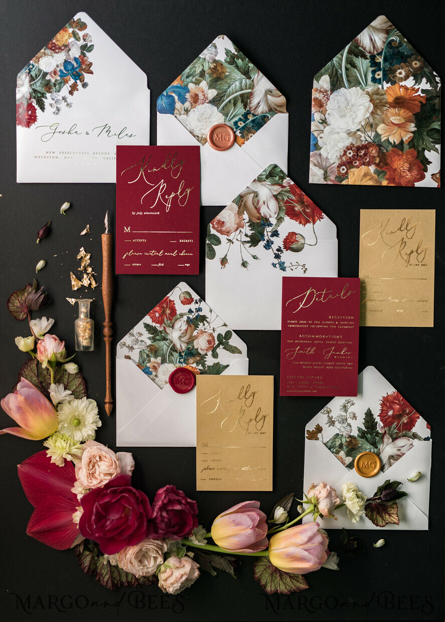 WEDDING INVITATIONS Elegant Invites Classic Cards Luxury Acrylic Plexi Wedding Invitations, Glamour Golden Shine Wedding Invites, Vintage Floral Wedding Cards, Romantic Red And Gold Wedding Invitation Suite