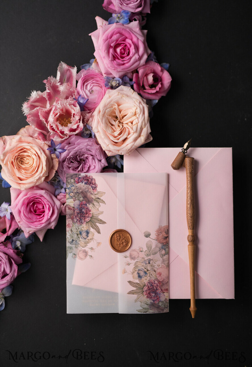 WEDDING INVITATIONS Elegant Invites Classic Cards Vintage Floral Wedding Invitation Suite, Luxury Acrylic Plexi Wedding Invitations, Romantic Pink Wedding Cards, Glamour Golden Wedding Stationery