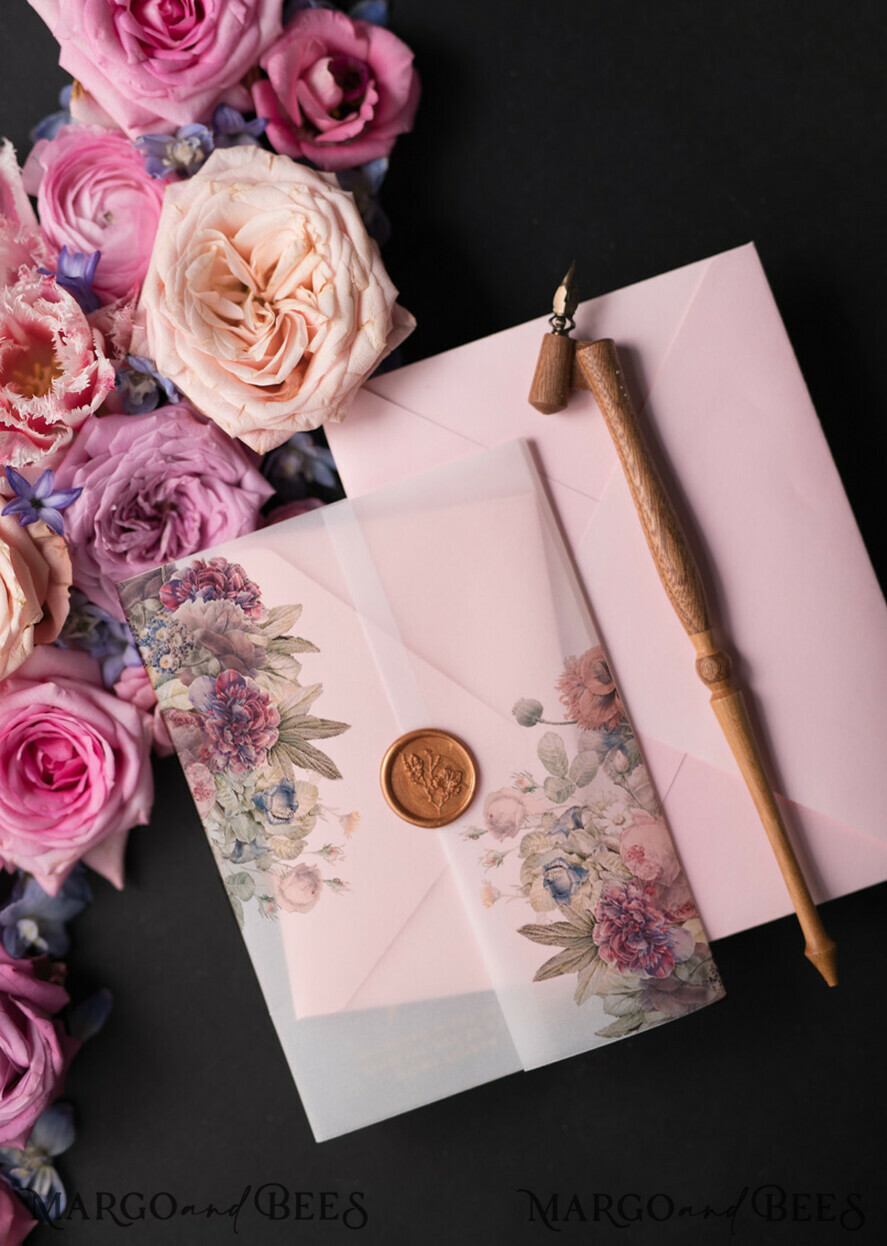 WEDDING INVITATIONS Elegant Invites Classic Cards Vintage Floral Wedding Invitation Suite, Luxury Acrylic Plexi Wedding Invitations, Romantic Pink Wedding Cards, Glamour Golden Wedding Stationery