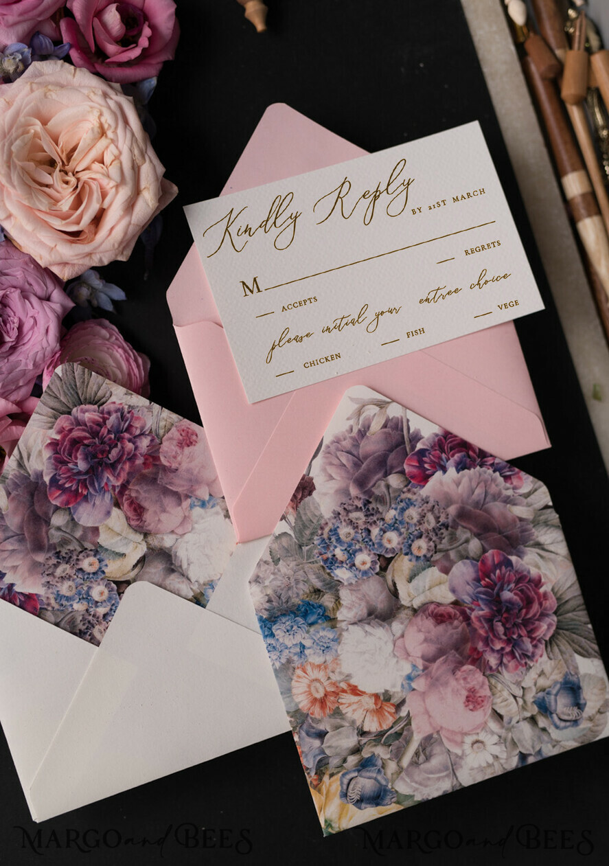 WEDDING INVITATIONS Elegant Invites Classic Cards Vintage Floral Wedding Invitation Suite, Luxury Acrylic Plexi Wedding Invitations, Romantic Pink Wedding Cards, Glamour Golden Wedding Stationery