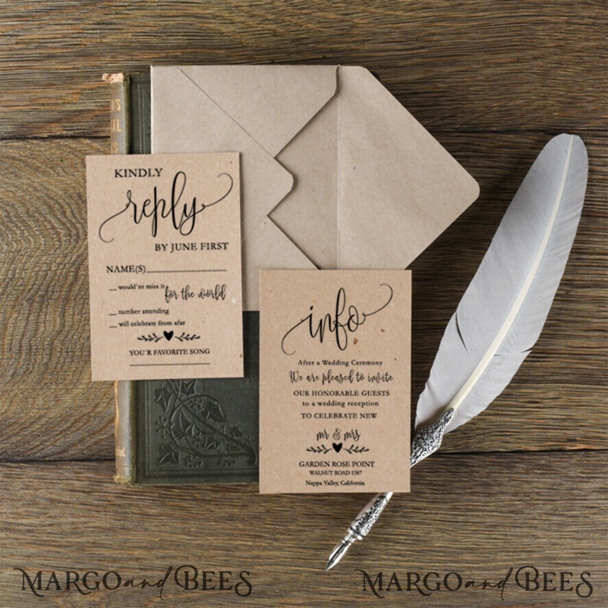 WEDDING INVITATIONS Elegant Invites Classic Cards Cheap Wedding invitations Rustic Stationery Eco Craft Suite with Wooden Heart and Lace and Twine Bow
