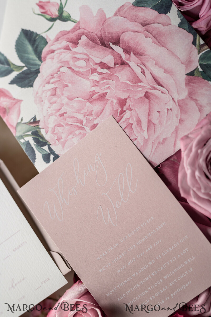 WEDDING INVITATIONS Elegant Invites Classic Cards Romantic Personalized Wedding Invitations Vintage Roses Stationery Handmade Silk Bow Blush Pink Envelope with Monogram Liner