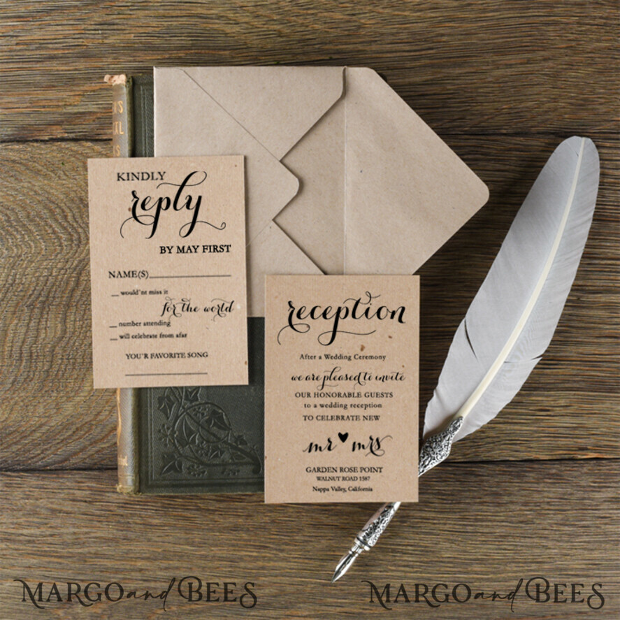 WEDDING INVITATIONS Elegant Invites Classic Cards Cheap Wedding invitations Rustic Mrs and Mr Stationery Eco Craft Lace Suite with Wooden Heart and Twine Bow