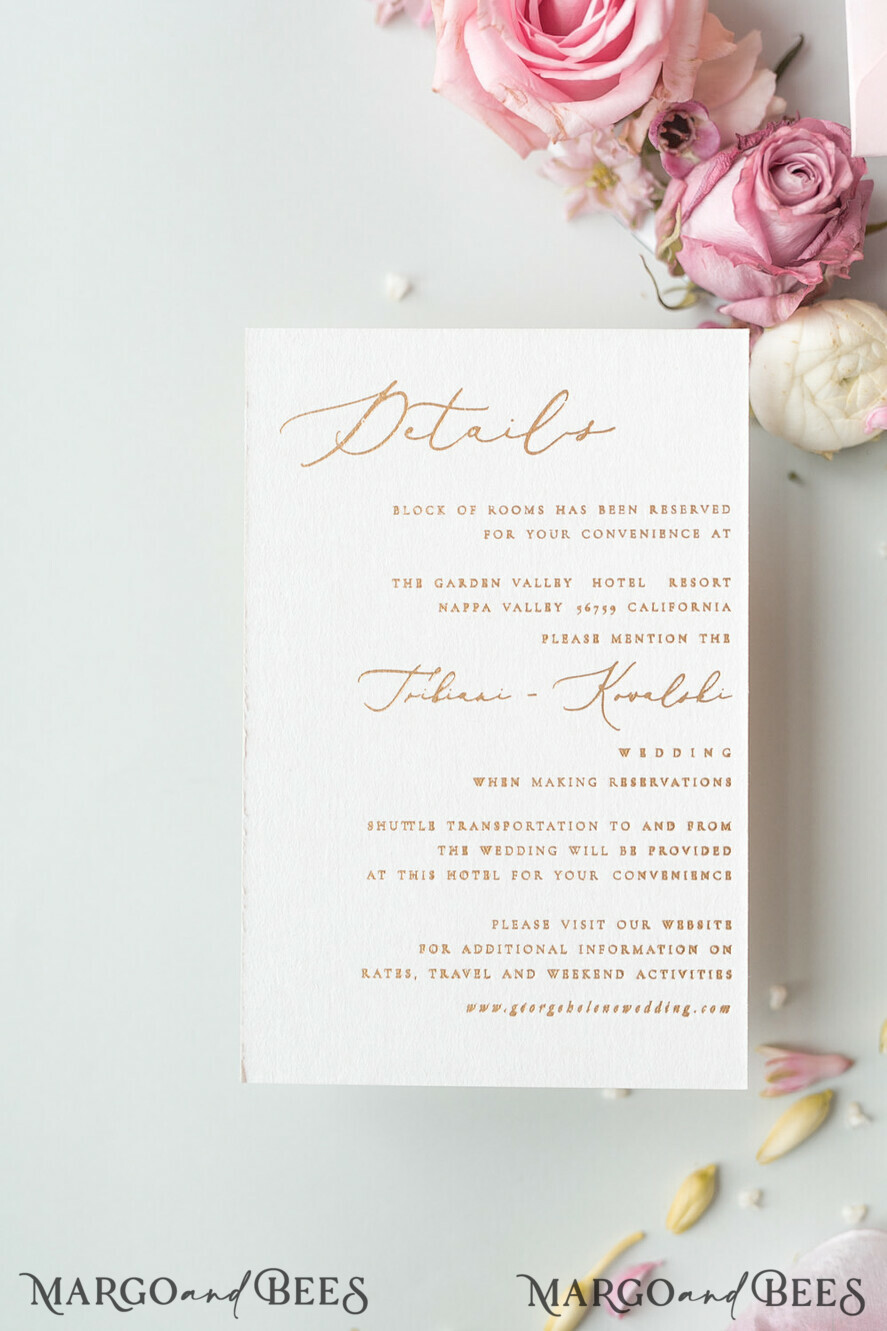WEDDING INVITATIONS Elegant Invites Classic Cards Elegant Personalized Wedding Invitations Romantic Stationery with Vintage Garden Roses and Handmade Silk Bow Gold Foil Letters Blush Pink Envelope