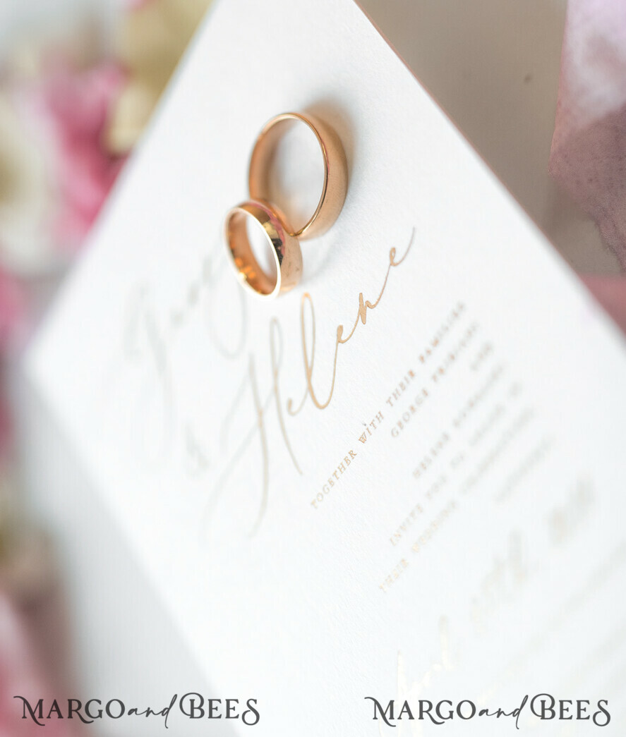 WEDDING INVITATIONS Elegant Invites Classic Cards Elegant Personalized Wedding Invitations Romantic Stationery with Vintage Garden Roses and Handmade Silk Bow Gold Foil Letters Blush Pink Envelope