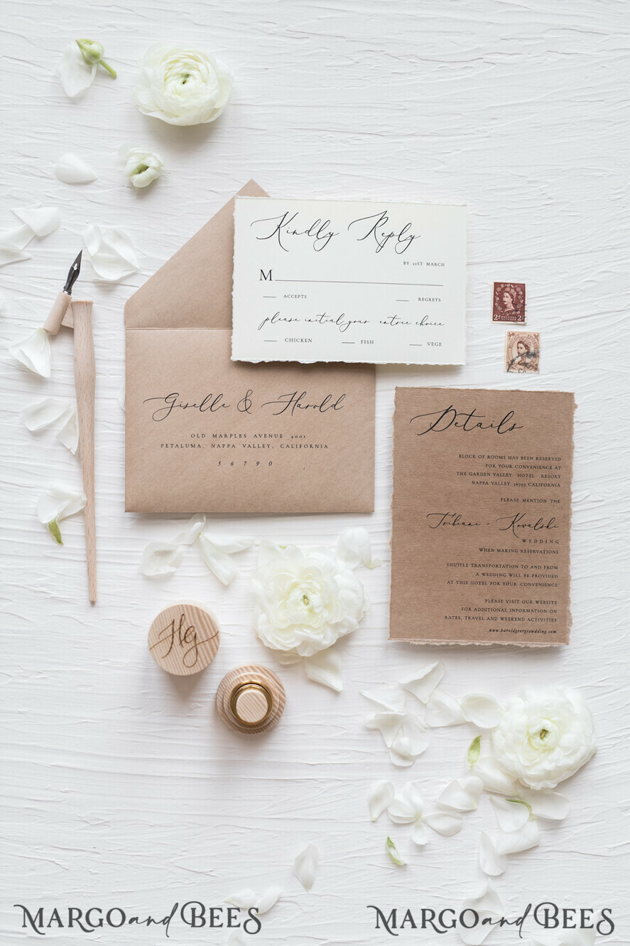 WEDDING INVITATIONS Elegant Invites Classic Cards Fairytale Minimalist Wedding Invitations Fine Art Stationery with Handmade Silk Bow Craft Envelope Monogram Liner