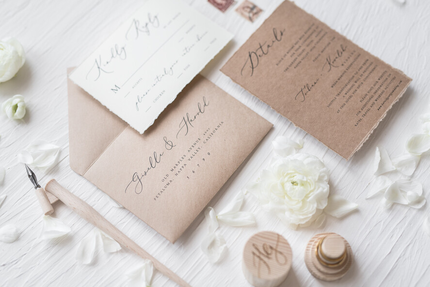 WEDDING INVITATIONS Elegant Invites Classic Cards Fairytale Minimalist Wedding Invitations Fine Art Stationery with Handmade Silk Bow Craft Envelope Monogram Liner