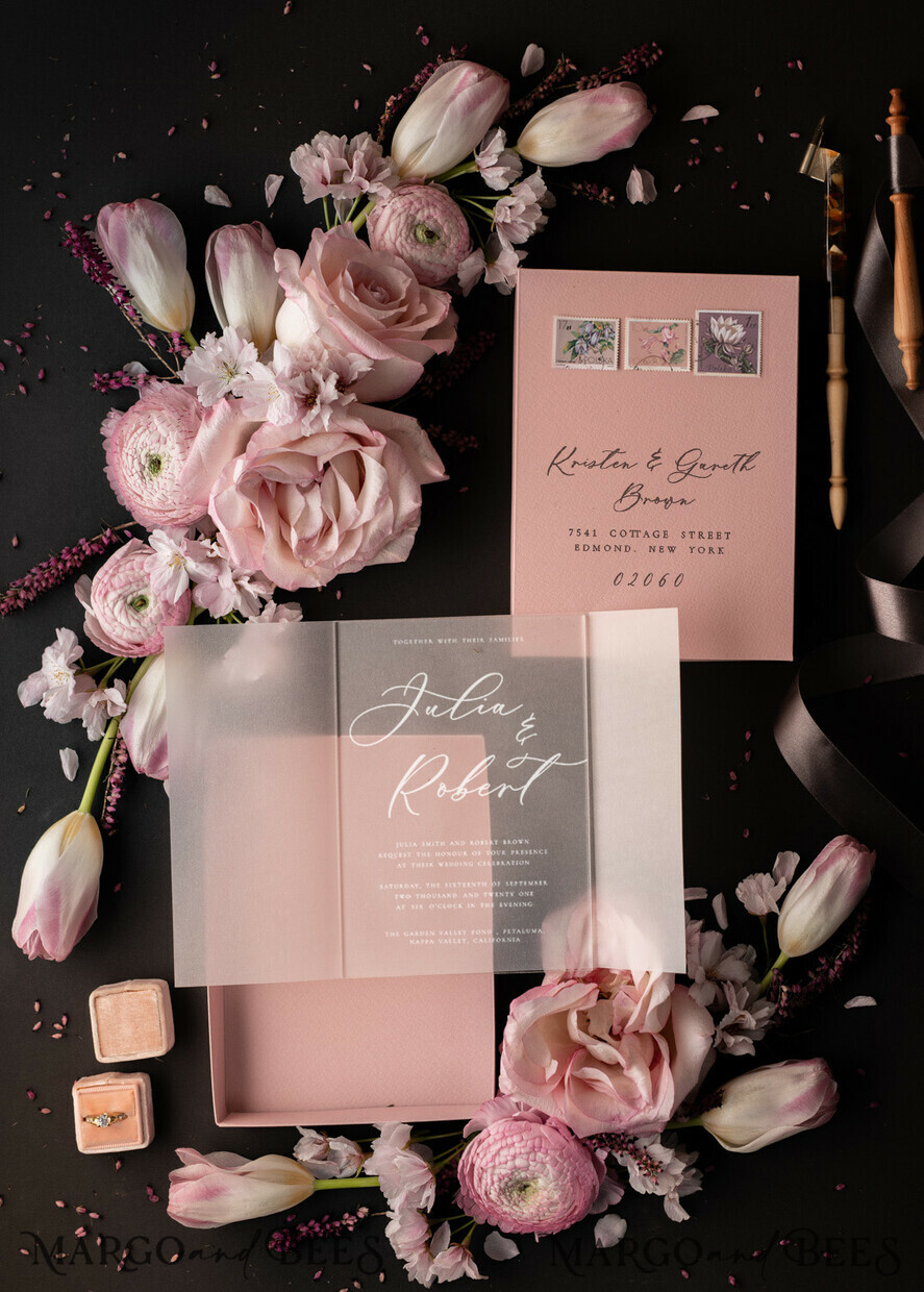 WEDDING INVITATIONS Elegant Invites Classic Cards Romantic Blush Pink Box Wedding Invitation Suite, Elegant Affordable Wedding Invites, Luxury Acrylic Plexi Wedding Invitations, Glamour Vellum Wedding Cards