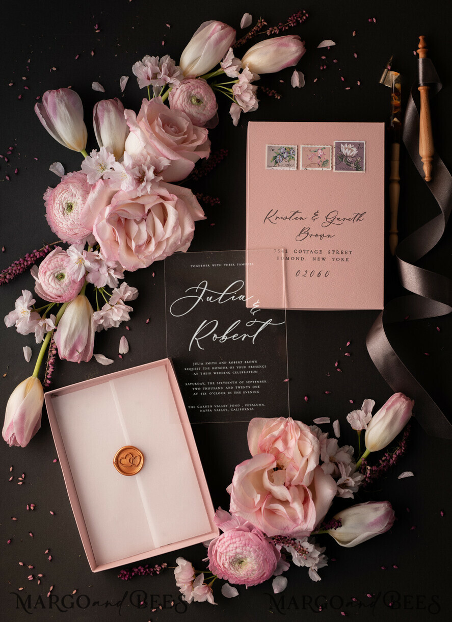 WEDDING INVITATIONS Elegant Invites Classic Cards Romantic Blush Pink Box Wedding Invitation Suite, Elegant Affordable Wedding Invites, Luxury Acrylic Plexi Wedding Invitations, Glamour Vellum Wedding Cards