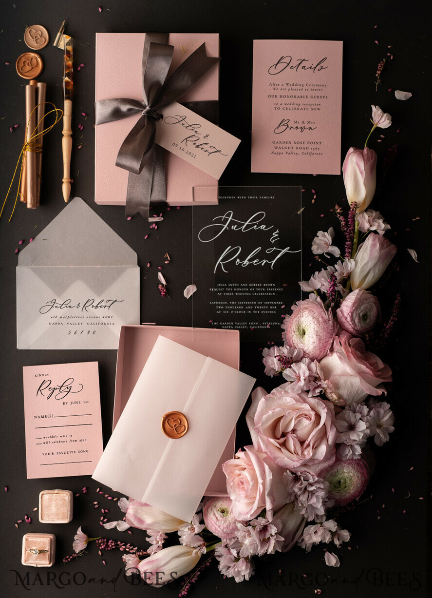 WEDDING INVITATIONS Elegant Invites Classic Cards Romantic Blush Pink Box Wedding Invitation Suite, Elegant Affordable Wedding Invites, Luxury Acrylic Plexi Wedding Invitations, Glamour Vellum Wedding Cards