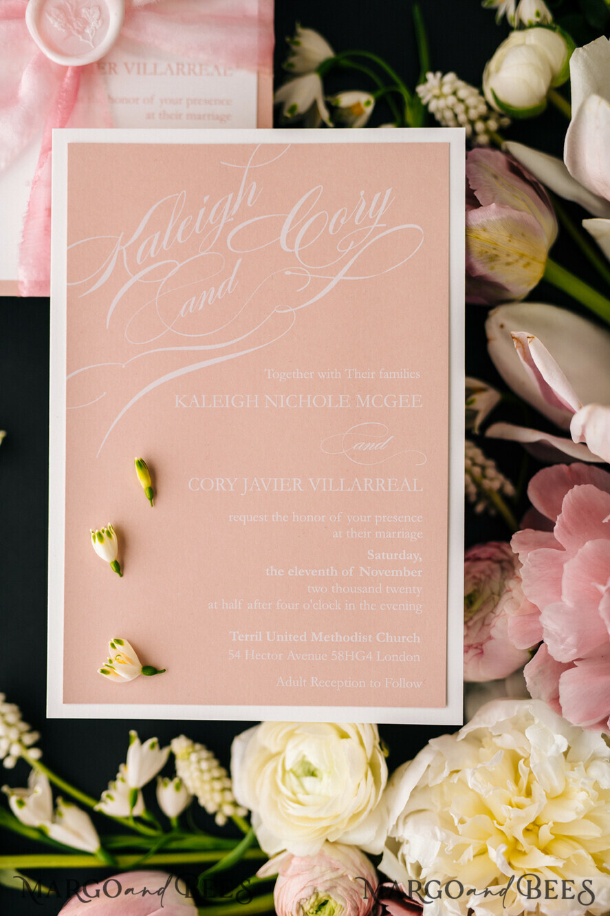 WEDDING INVITATIONS Elegant Invites Classic Cards Box Wedding Invitations Fine Art Stationery with Handmade Silk Bow and Floral Wax Seal