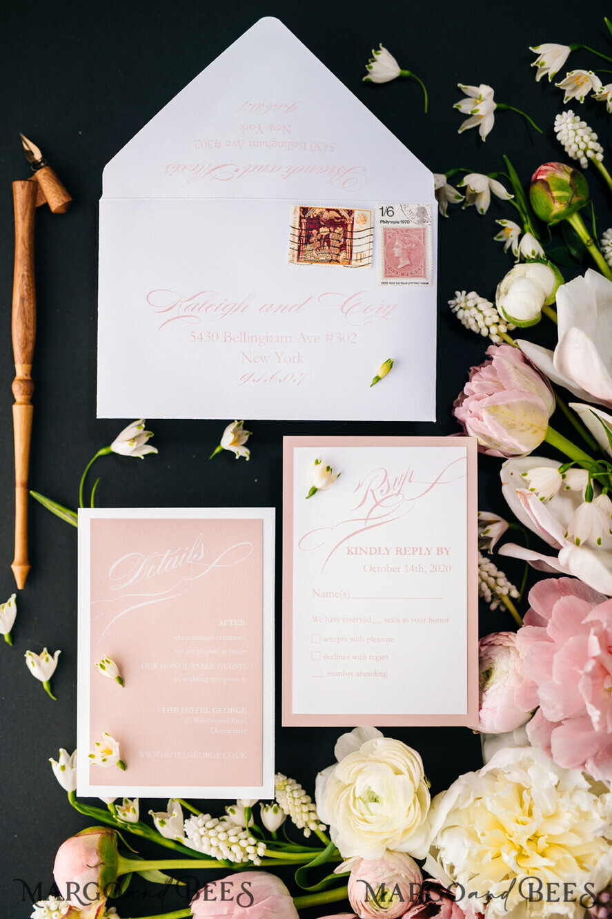 WEDDING INVITATIONS Elegant Invites Classic Cards Box Wedding Invitations Fine Art Stationery with Handmade Silk Bow and Floral Wax Seal