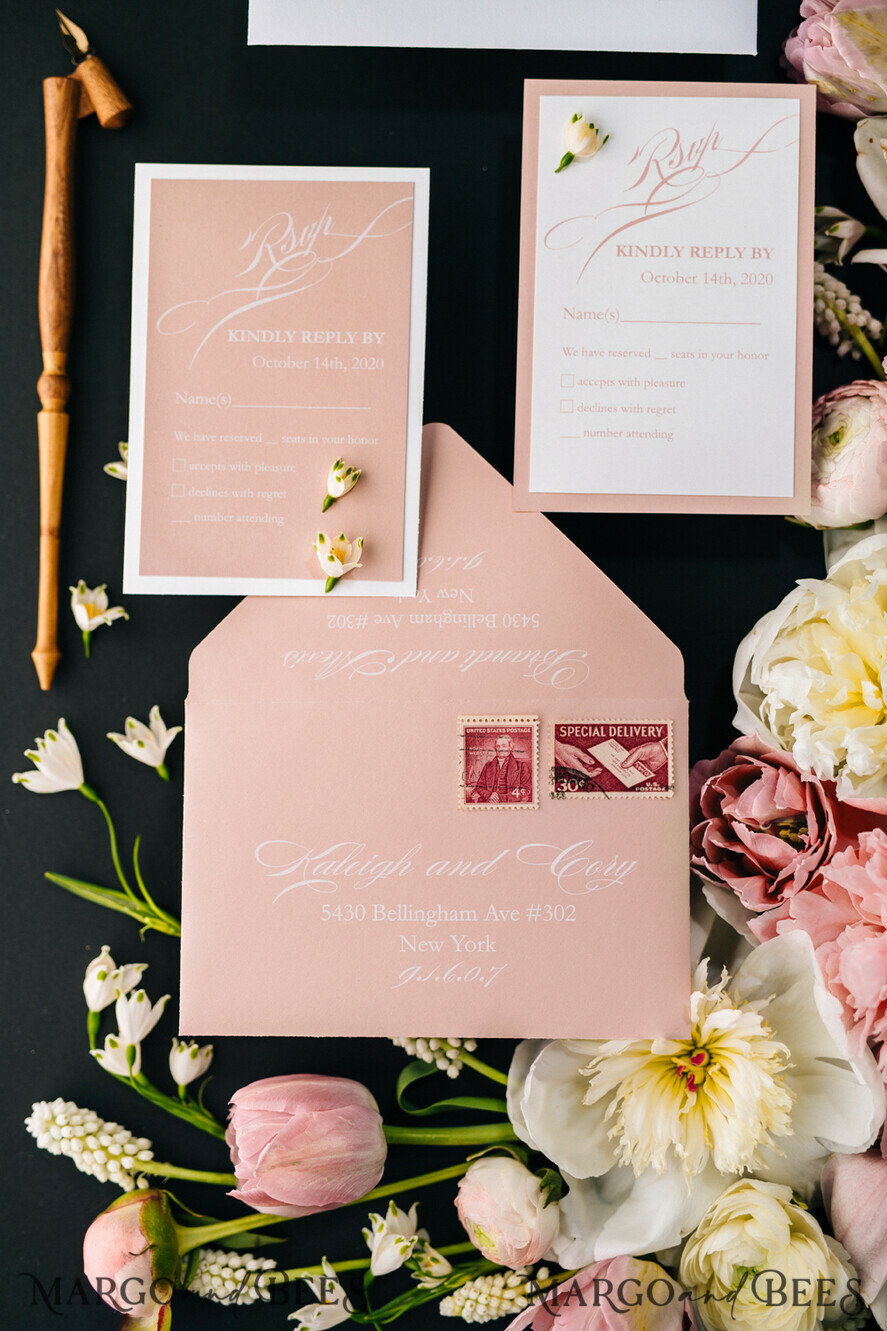 WEDDING INVITATIONS Elegant Invites Classic Cards Box Wedding Invitations Fine Art Stationery with Handmade Silk Bow and Floral Wax Seal