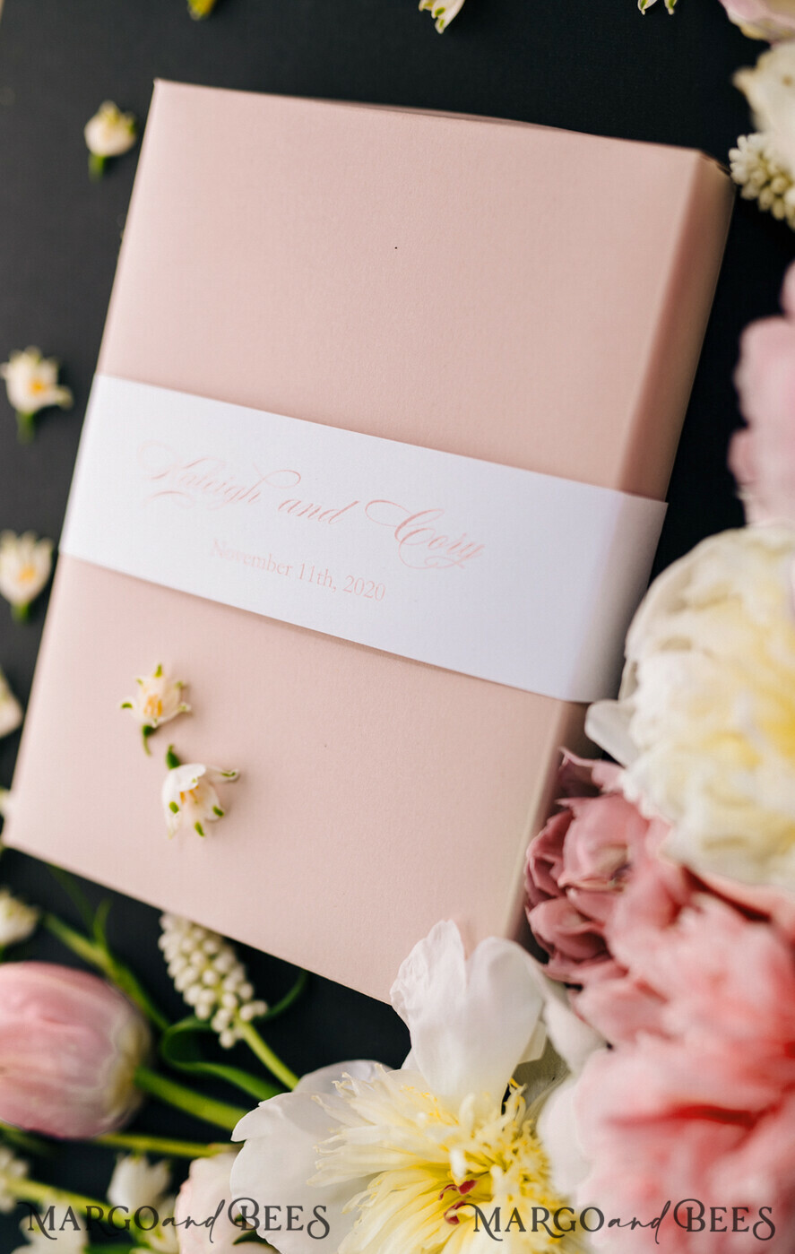 WEDDING INVITATIONS Elegant Invites Classic Cards Box Wedding Invitations Fine Art Stationery with Handmade Silk Bow and Floral Wax Seal