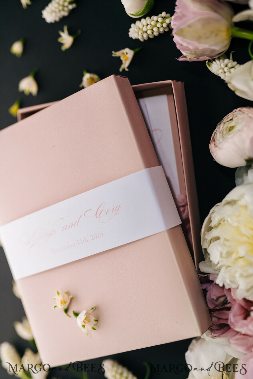 WEDDING INVITATIONS Elegant Invites Classic Cards Box Wedding Invitations Fine Art Stationery with Handmade Silk Bow and Floral Wax Seal