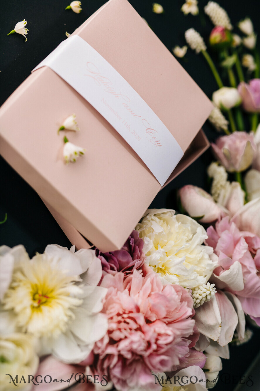 WEDDING INVITATIONS Elegant Invites Classic Cards Box Wedding Invitations Fine Art Stationery with Handmade Silk Bow and Floral Wax Seal