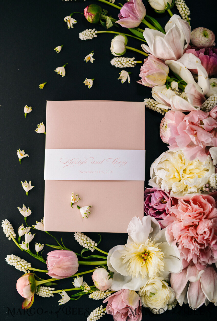 WEDDING INVITATIONS Elegant Invites Classic Cards Box Wedding Invitations Fine Art Stationery with Handmade Silk Bow and Floral Wax Seal