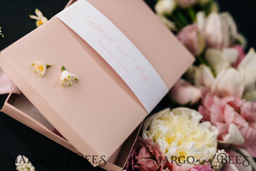 WEDDING INVITATIONS Elegant Invites Classic Cards Box Wedding Invitations Fine Art Stationery with Handmade Silk Bow and Floral Wax Seal
