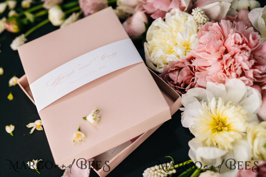 WEDDING INVITATIONS Elegant Invites Classic Cards Box Wedding Invitations Fine Art Stationery with Handmade Silk Bow and Floral Wax Seal