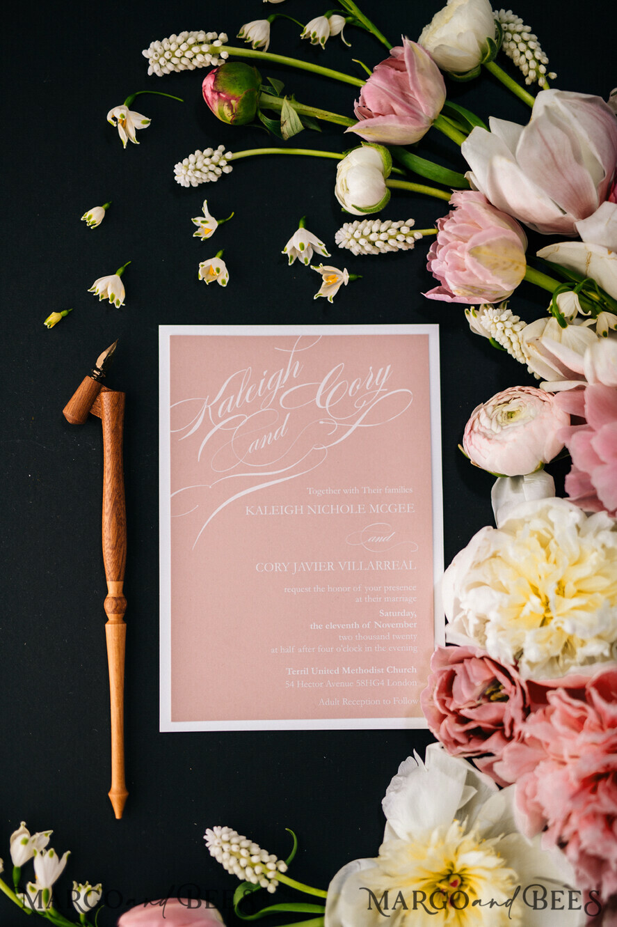 WEDDING INVITATIONS Elegant Invites Classic Cards Box Wedding Invitations Fine Art Stationery with Handmade Silk Bow and Floral Wax Seal