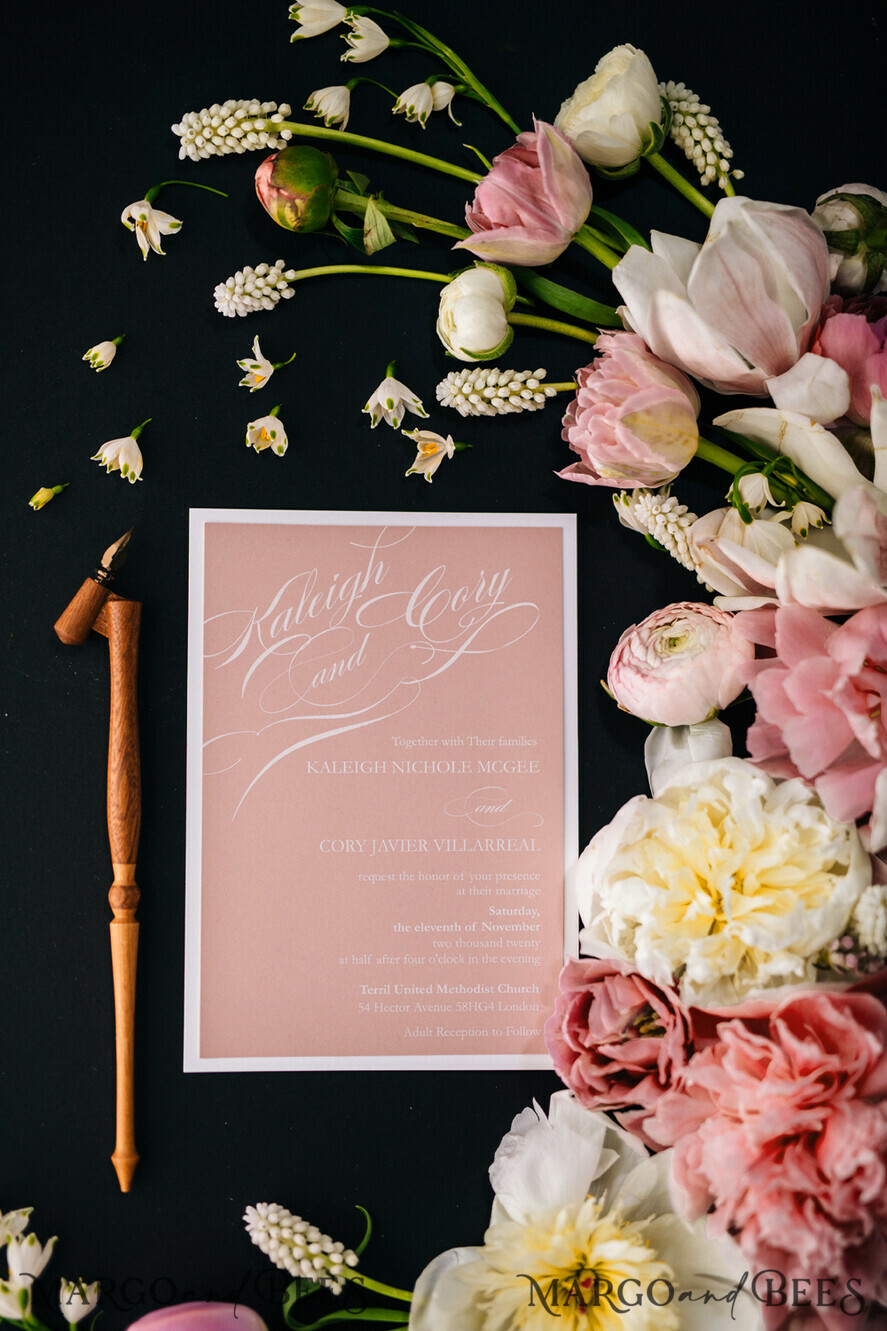 WEDDING INVITATIONS Elegant Invites Classic Cards Box Wedding Invitations Fine Art Stationery with Handmade Silk Bow and Floral Wax Seal