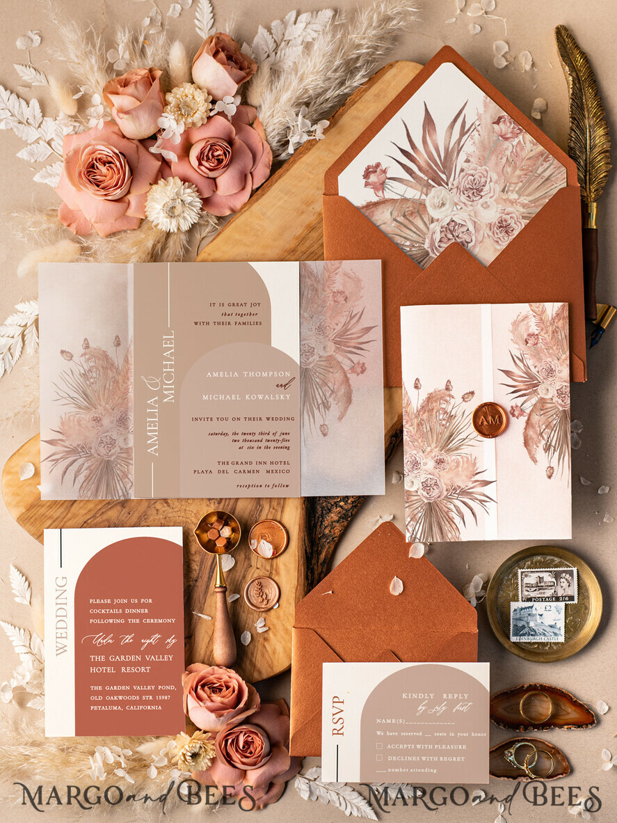 WEDDING INVITATIONS Elegant Invites Classic Cards Terrcotta Acrylic Wedding invitations, Elegant Fall wedding invitation Suite • Luxury Copper Wedding Invitation Suite • Terracotta wedding Stationery