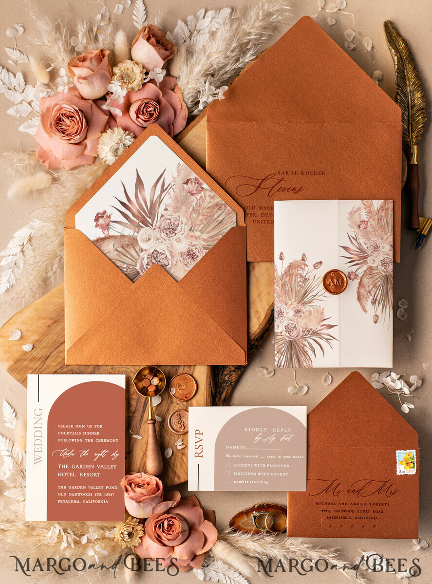 WEDDING INVITATIONS Elegant Invites Classic Cards Terrcotta Acrylic Wedding invitations, Elegant Fall wedding invitation Suite • Luxury Copper Wedding Invitation Suite • Terracotta wedding Stationery