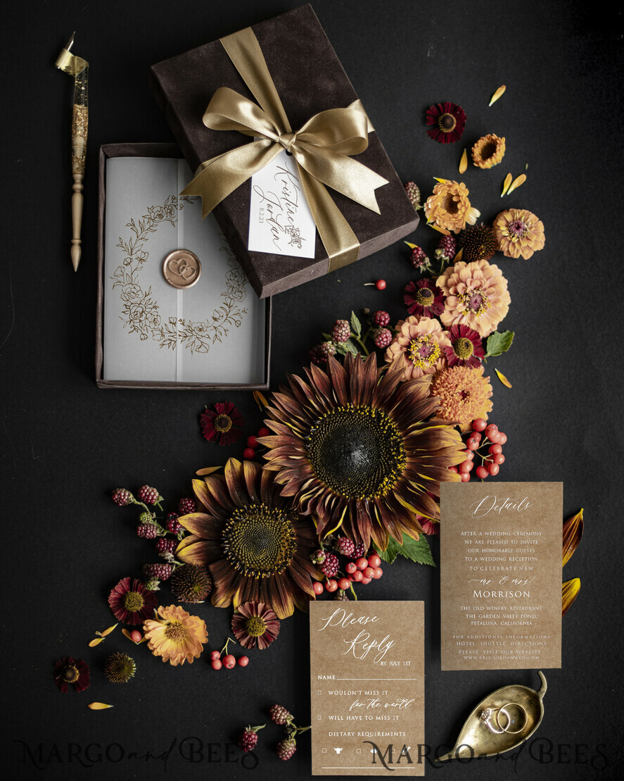 WEDDING INVITATIONS Elegant Invites Classic Cards Luxury wedding invitation in Box, Velvet Vellum Wedding Invitations, Brown clear Wedding Crads