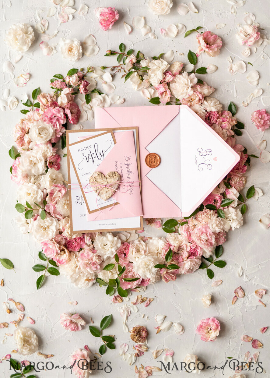 WEDDING INVITATIONS Elegant Invites Classic Cards Vintage Wooden Wedding Invitations, Elegant Birch Heart Wedding Cards, Bespoke Pink Wedding Invites, Handmade Wedding Stationery