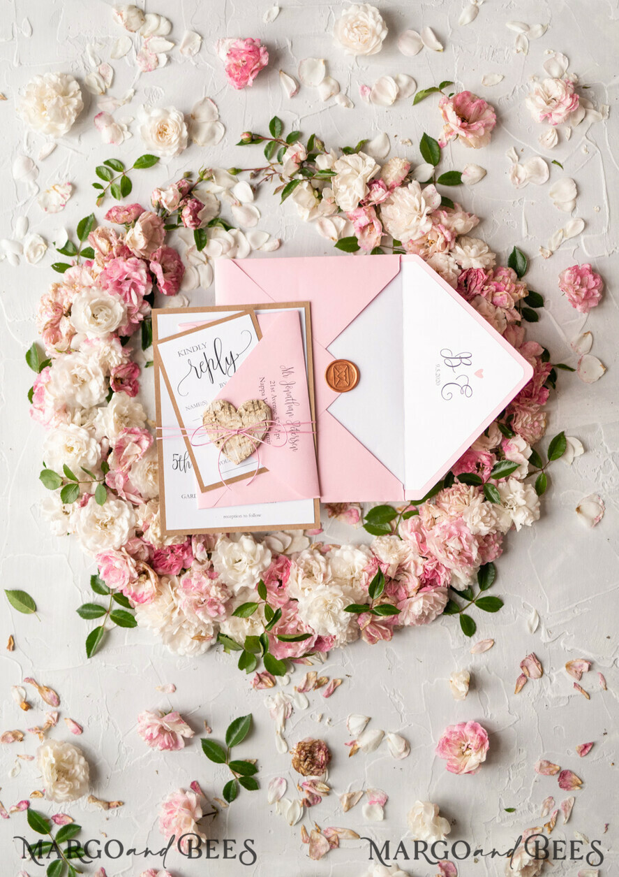 WEDDING INVITATIONS Elegant Invites Classic Cards Vintage Wooden Wedding Invitations, Elegant Birch Heart Wedding Cards, Bespoke Pink Wedding Invites, Handmade Wedding Stationery