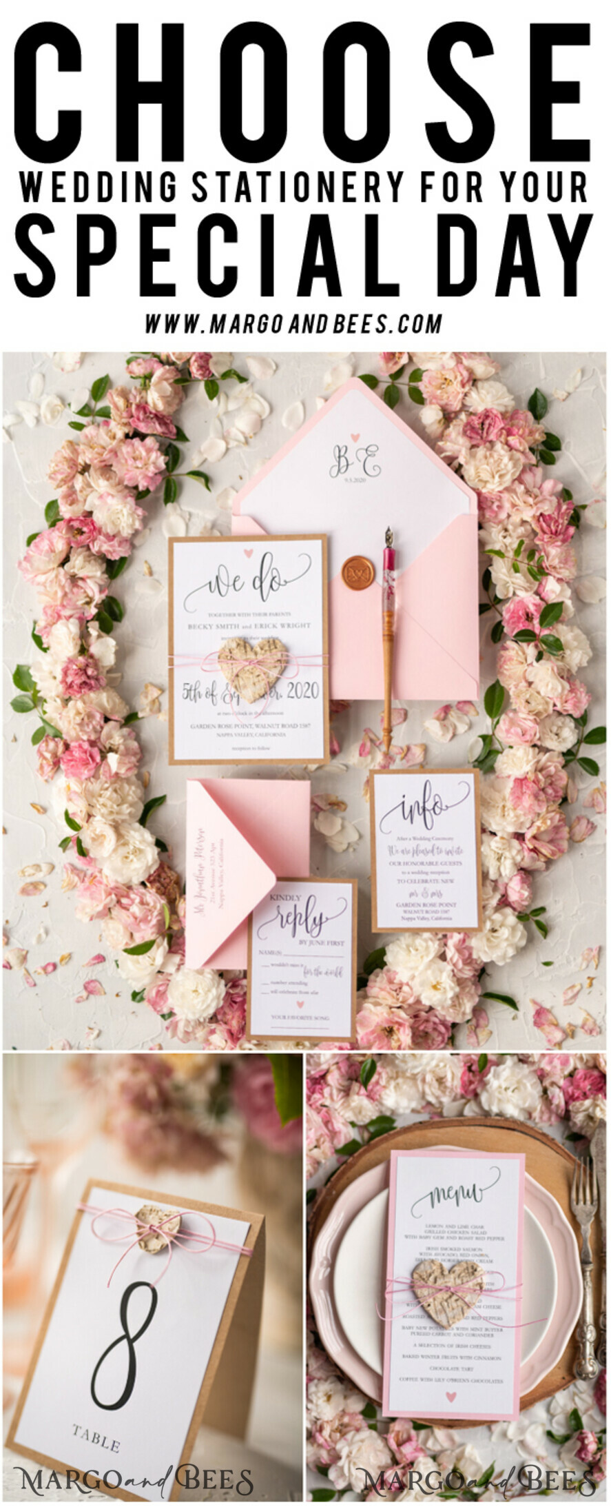 WEDDING INVITATIONS Elegant Invites Classic Cards Vintage Wooden Wedding Invitations, Elegant Birch Heart Wedding Cards, Bespoke Pink Wedding Invites, Handmade Wedding Stationery