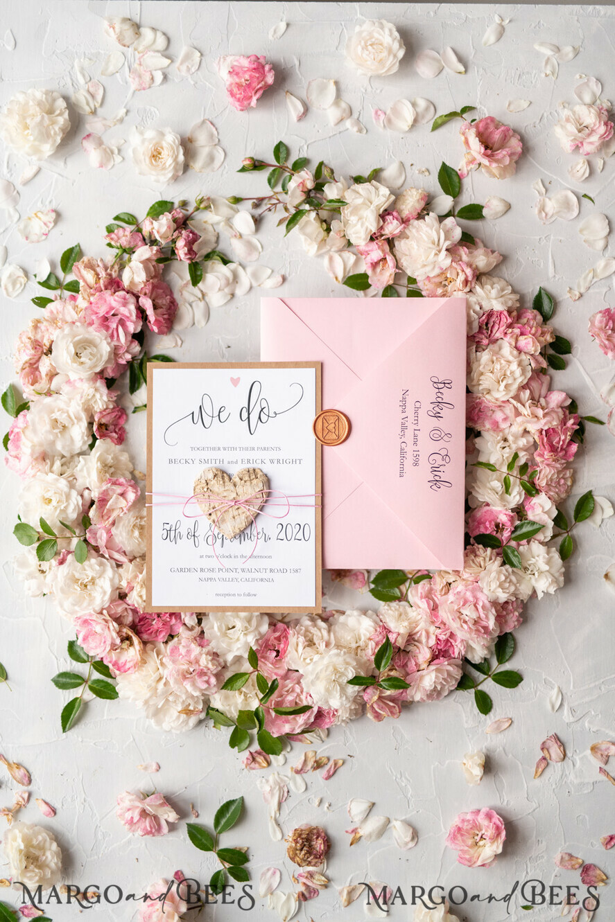 WEDDING INVITATIONS Elegant Invites Classic Cards Vintage Wooden Wedding Invitations, Elegant Birch Heart Wedding Cards, Bespoke Pink Wedding Invites, Handmade Wedding Stationery