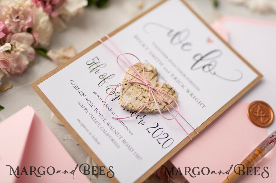 WEDDING INVITATIONS Elegant Invites Classic Cards Vintage Wooden Wedding Invitations, Elegant Birch Heart Wedding Cards, Bespoke Pink Wedding Invites, Handmade Wedding Stationery
