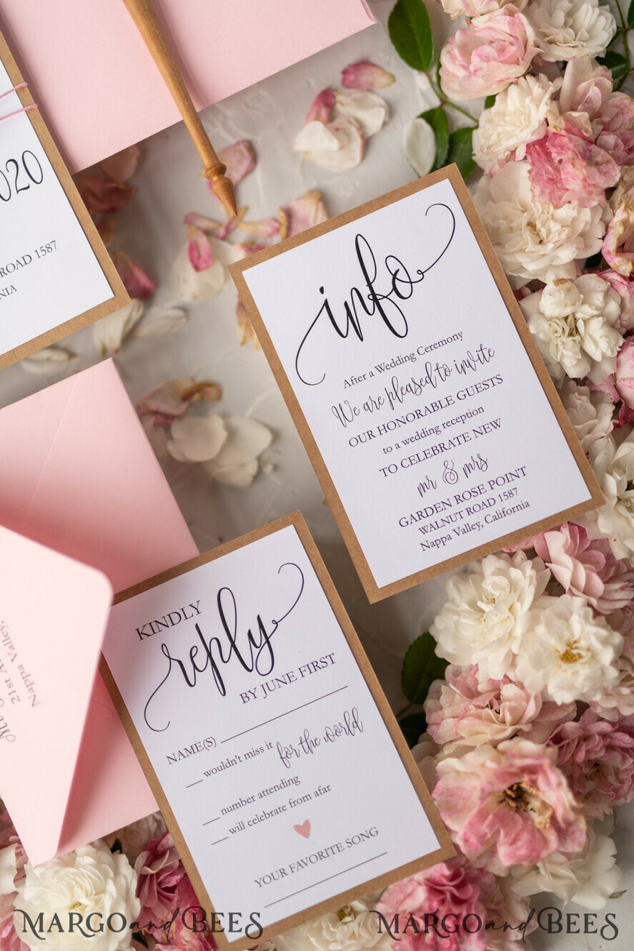 WEDDING INVITATIONS Elegant Invites Classic Cards Vintage Wooden Wedding Invitations, Elegant Birch Heart Wedding Cards, Bespoke Pink Wedding Invites, Handmade Wedding Stationery