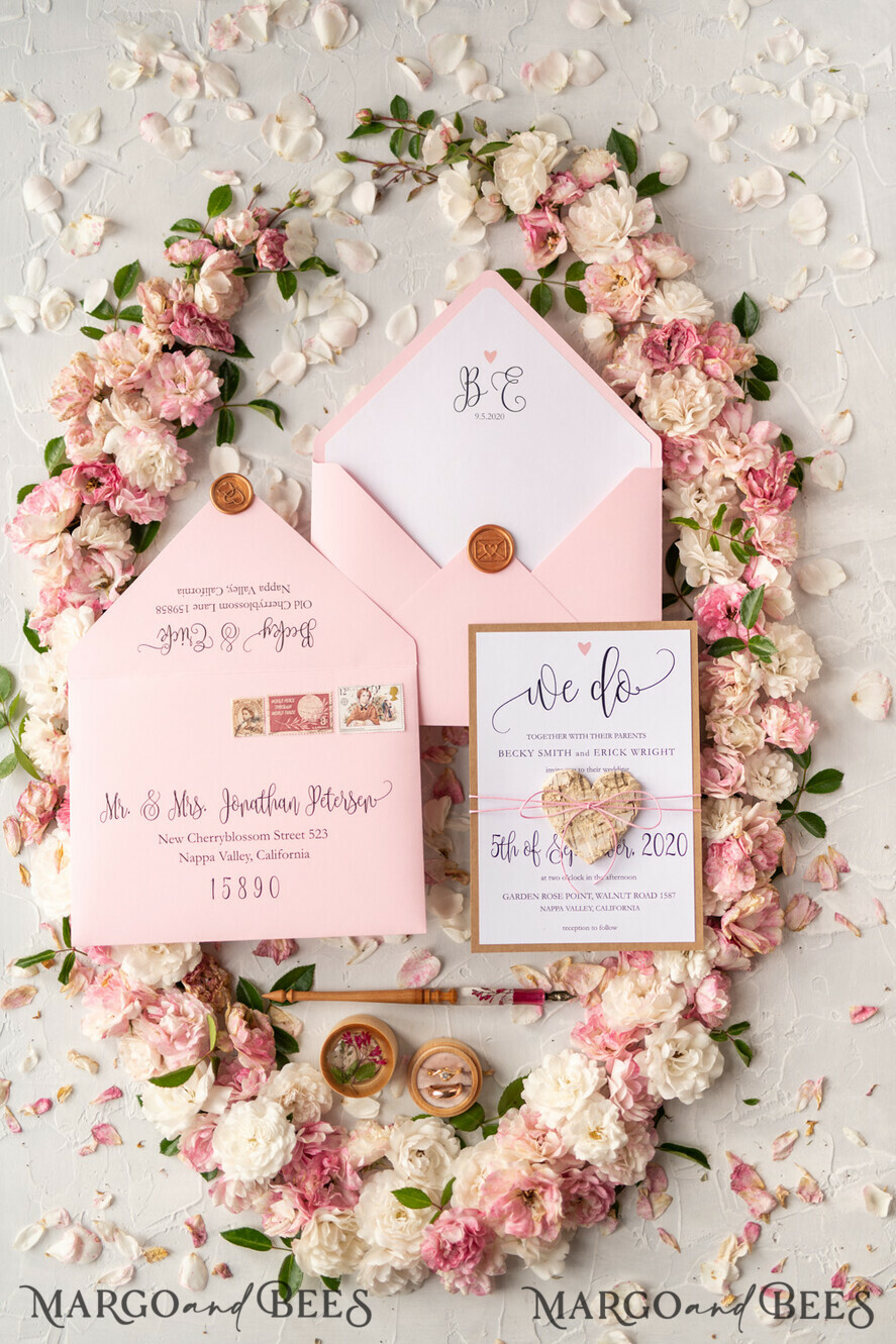 WEDDING INVITATIONS Elegant Invites Classic Cards Vintage Wooden Wedding Invitations, Elegant Birch Heart Wedding Cards, Bespoke Pink Wedding Invites, Handmade Wedding Stationery