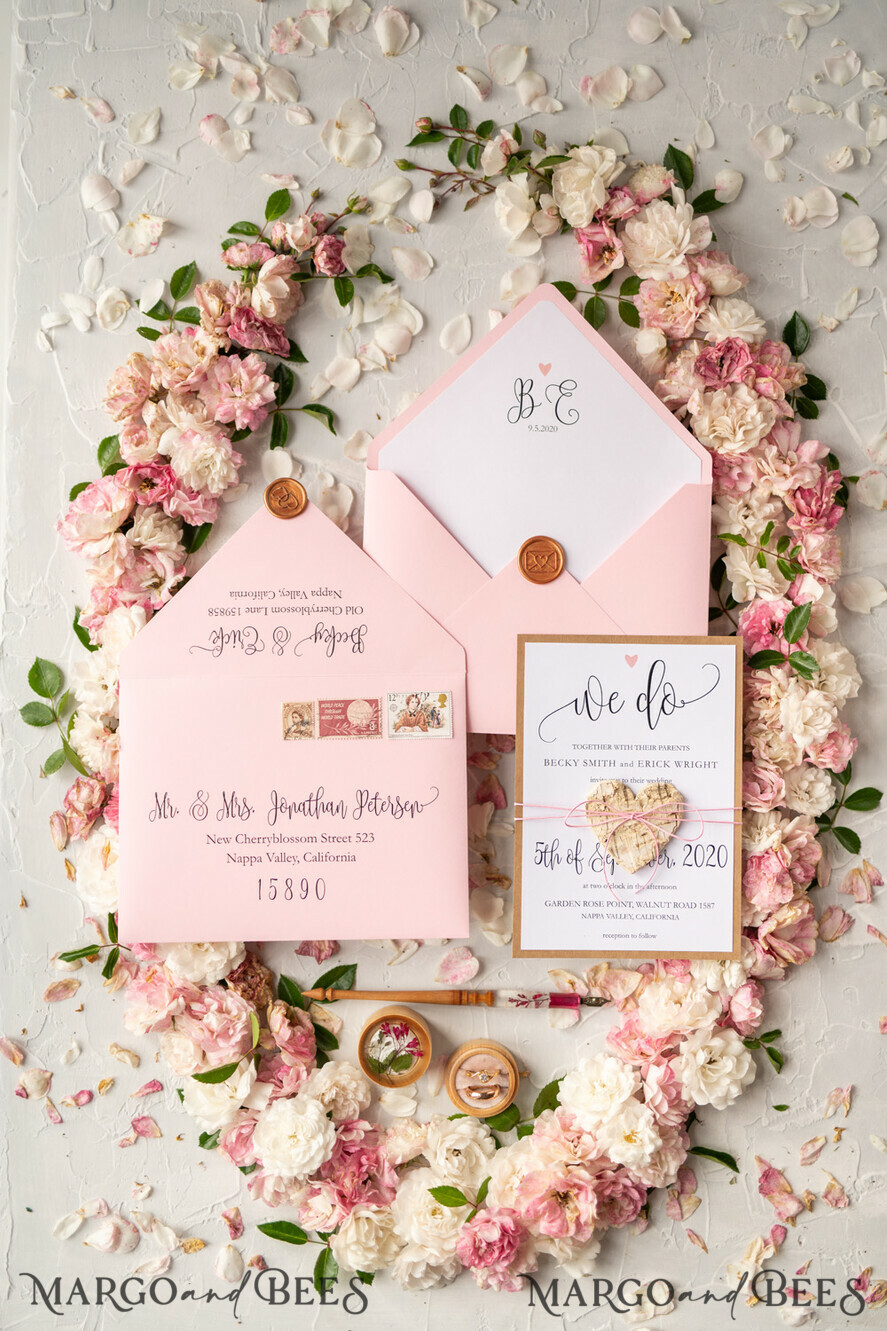 WEDDING INVITATIONS Elegant Invites Classic Cards Vintage Wooden Wedding Invitations, Elegant Birch Heart Wedding Cards, Bespoke Pink Wedding Invites, Handmade Wedding Stationery