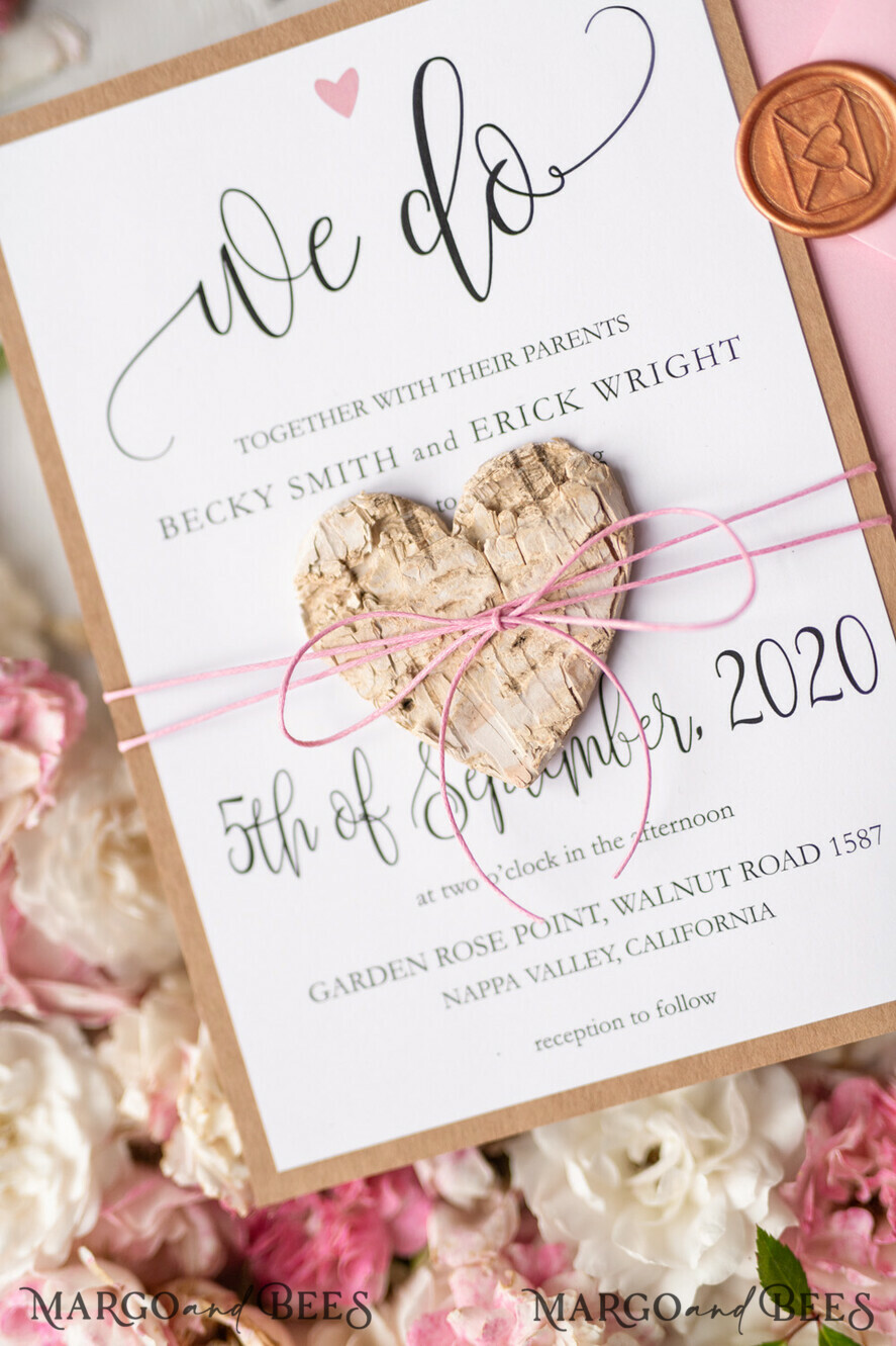 WEDDING INVITATIONS Elegant Invites Classic Cards Vintage Wooden Wedding Invitations, Elegant Birch Heart Wedding Cards, Bespoke Pink Wedding Invites, Handmade Wedding Stationery