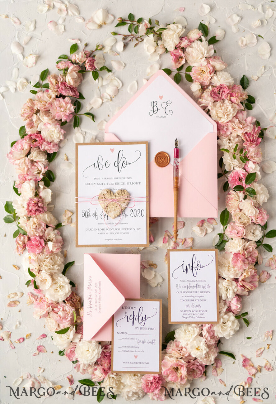 WEDDING INVITATIONS Elegant Invites Classic Cards Vintage Wooden Wedding Invitations, Elegant Birch Heart Wedding Cards, Bespoke Pink Wedding Invites, Handmade Wedding Stationery