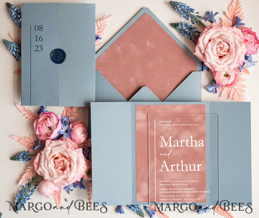WEDDING INVITATIONS Elegant Invites Classic Cards Velvet Blush Pink Modern Wedding invitations Acrylic, dusty blue pink wedding invitations, Acrylic wedding invitations, Luxury Blush Pink Velvet Wedding Invites