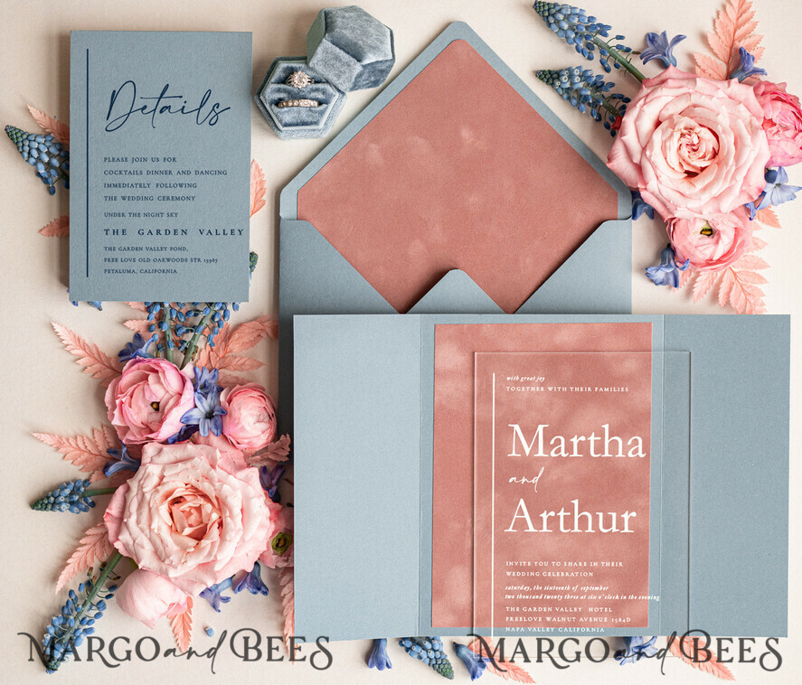 WEDDING INVITATIONS Elegant Invites Classic Cards Velvet Blush Pink Modern Wedding invitations Acrylic, dusty blue pink wedding invitations, Acrylic wedding invitations, Luxury Blush Pink Velvet Wedding Invites