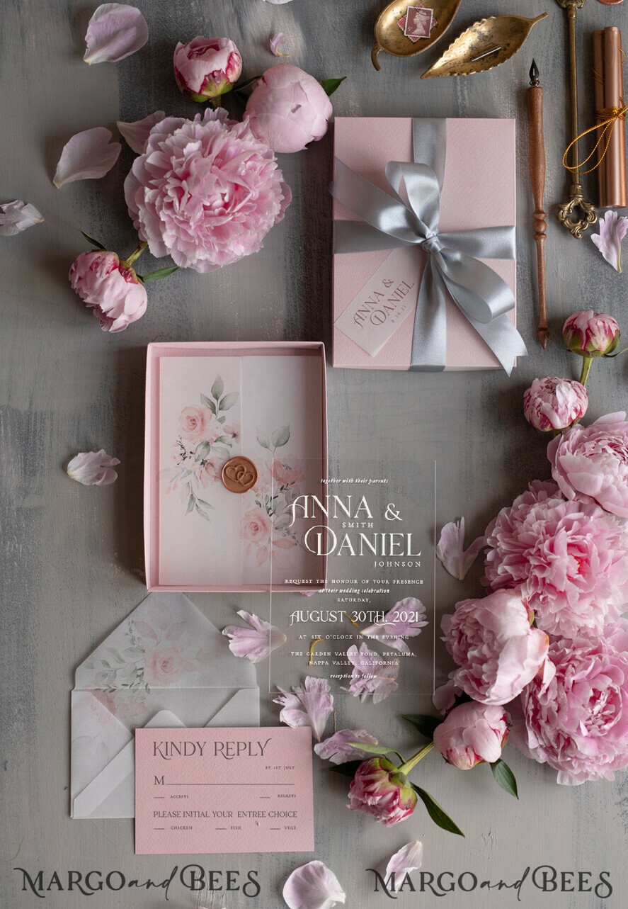 WEDDING INVITATIONS Elegant Invites Classic Cards Luxury Acrylic Plexi Wedding Invitations, Romantic Blush Pink Wedding Invites, Elegant Floral Wedding Cards, Bespoke Spring Wedding Invitation Suite