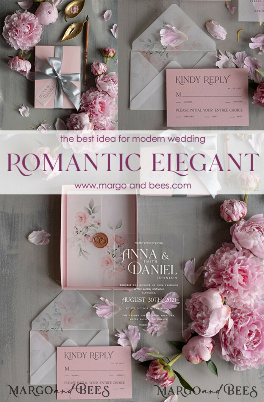 WEDDING INVITATIONS Elegant Invites Classic Cards Luxury Acrylic Plexi Wedding Invitations, Romantic Blush Pink Wedding Invites, Elegant Floral Wedding Cards, Bespoke Spring Wedding Invitation Suite
