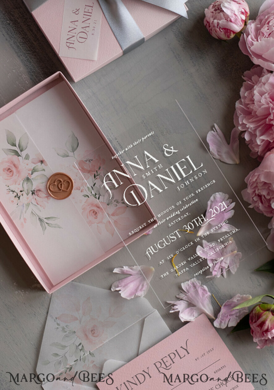 WEDDING INVITATIONS Elegant Invites Classic Cards Luxury Acrylic Plexi Wedding Invitations, Romantic Blush Pink Wedding Invites, Elegant Floral Wedding Cards, Bespoke Spring Wedding Invitation Suite