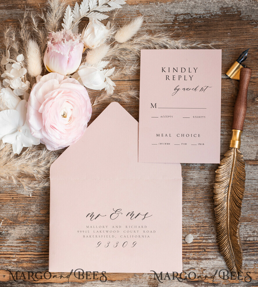 WEDDING INVITATIONS Elegant Invites Classic Cards Elegant Rose Wedding Invitations wax rose gold, Elegant Blush Pink Wedding Invites, Luxury Wedding Cards, Handmade Wedding Invitation Suite