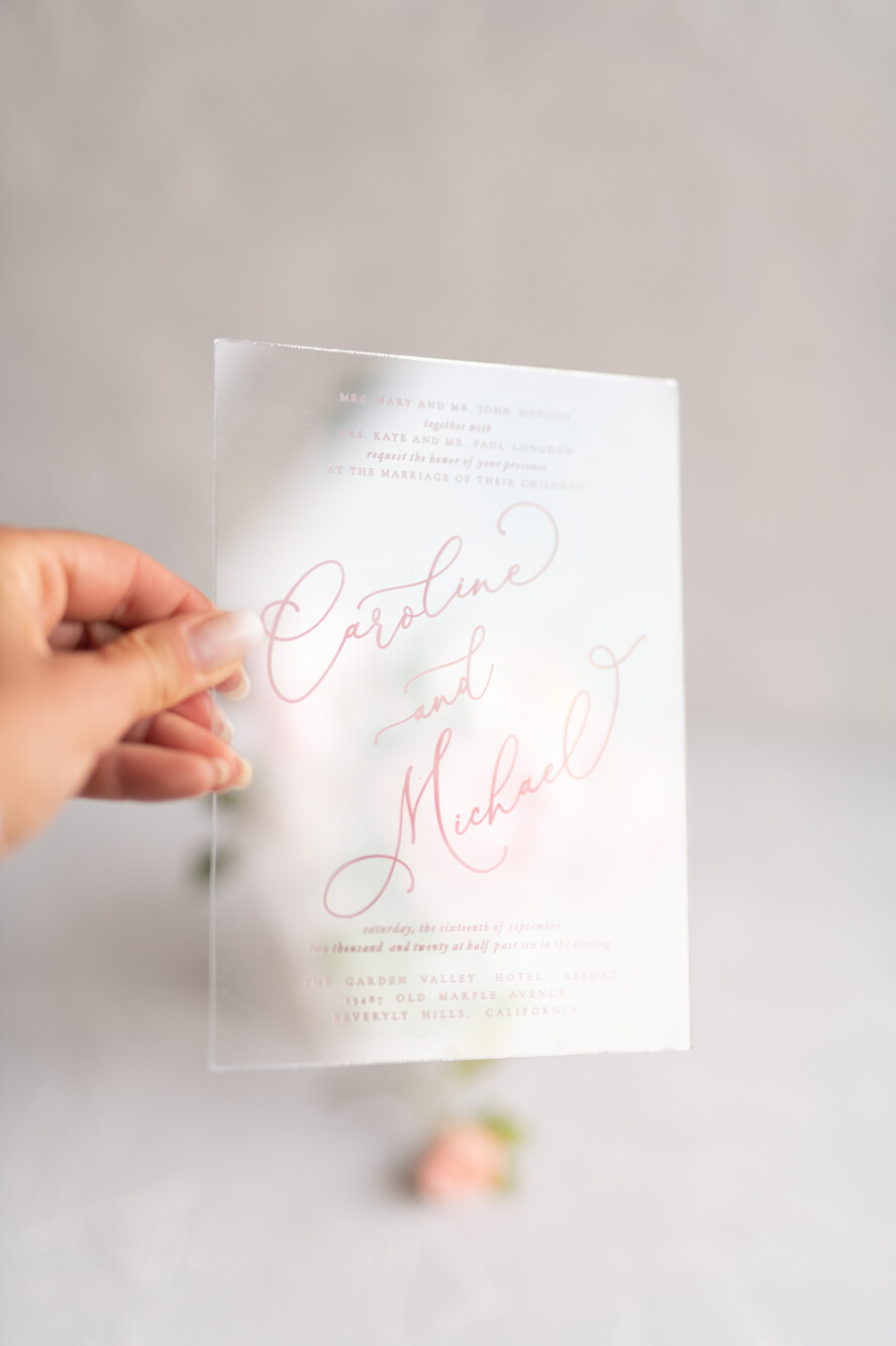 WEDDING INVITATIONS Elegant Invites Classic Cards Luxury Acrylic Plexi Wedding Invitations, Elegant Pink Wedding Cards, Minimalistic And Simplistic Wedding Invites, Glamour Wedding Stationery