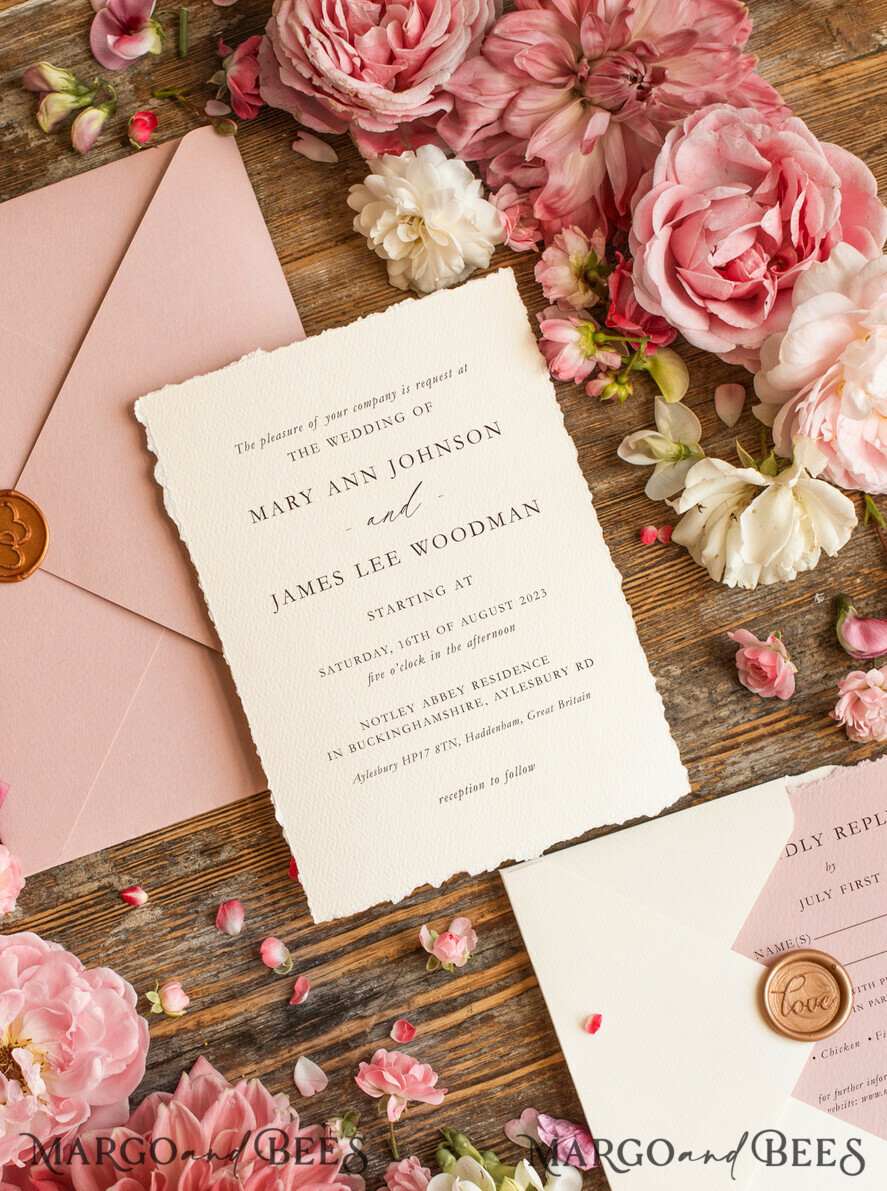 WEDDING INVITATIONS Elegant Invites Classic Cards Custom blush pink wedding invitation, modern designed stationery oil picture landscape, elegant suite
