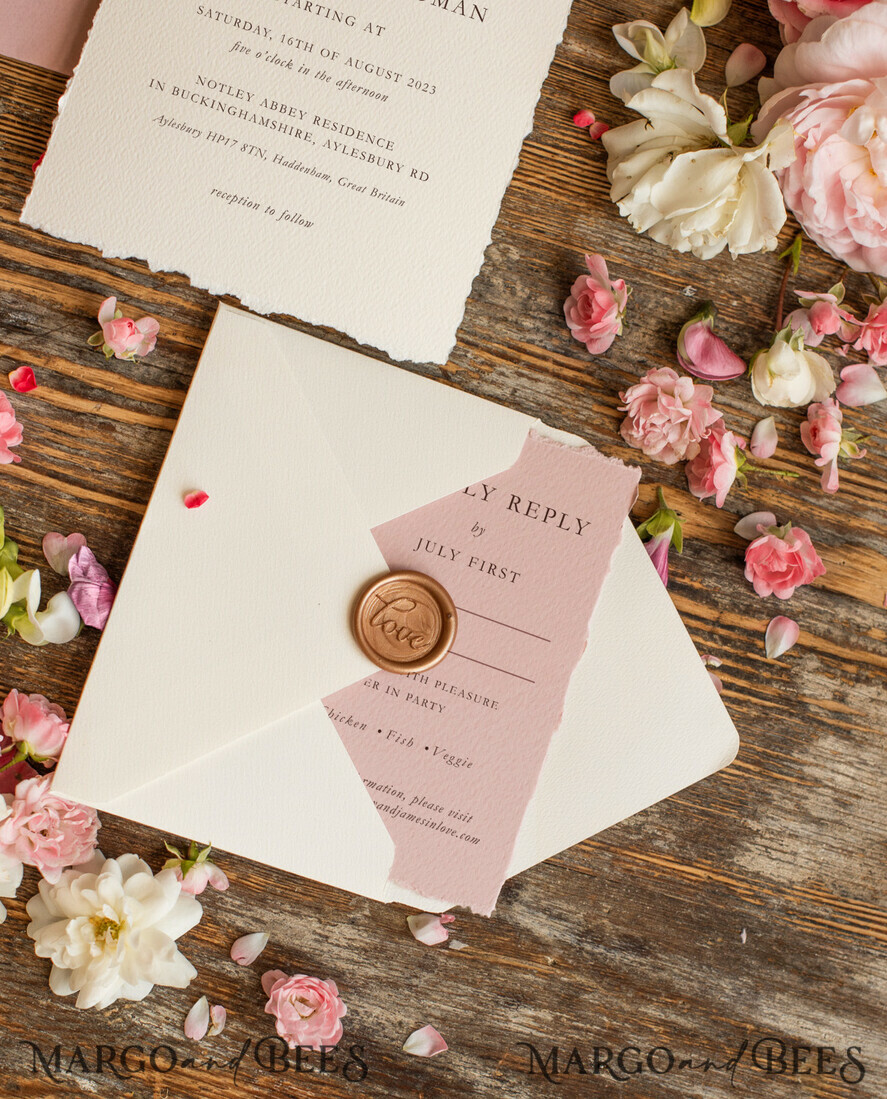 WEDDING INVITATIONS Elegant Invites Classic Cards Custom blush pink wedding invitation, modern designed stationery oil picture landscape, elegant suite