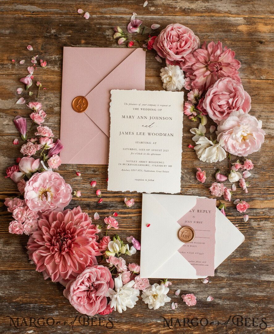 WEDDING INVITATIONS Elegant Invites Classic Cards Custom blush pink wedding invitation, modern designed stationery oil picture landscape, elegant suite