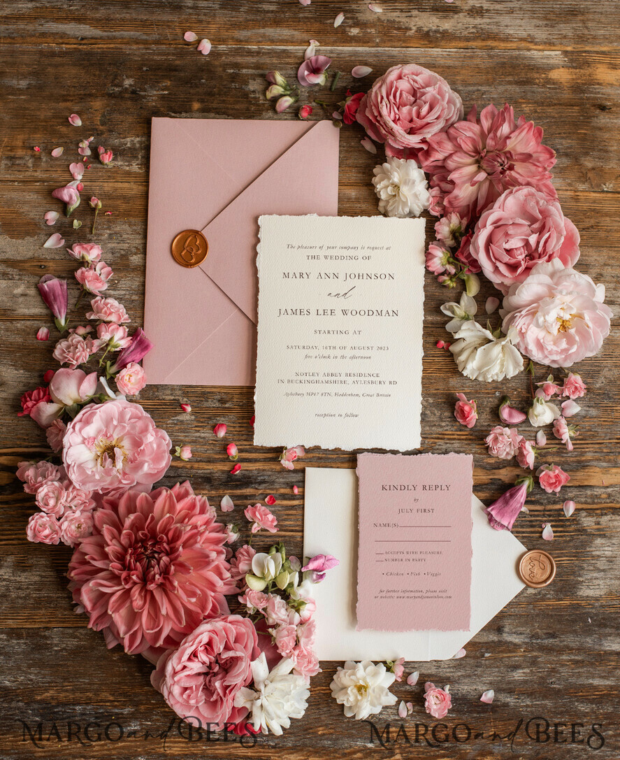 WEDDING INVITATIONS Elegant Invites Classic Cards Custom blush pink wedding invitation, modern designed stationery oil picture landscape, elegant suite
